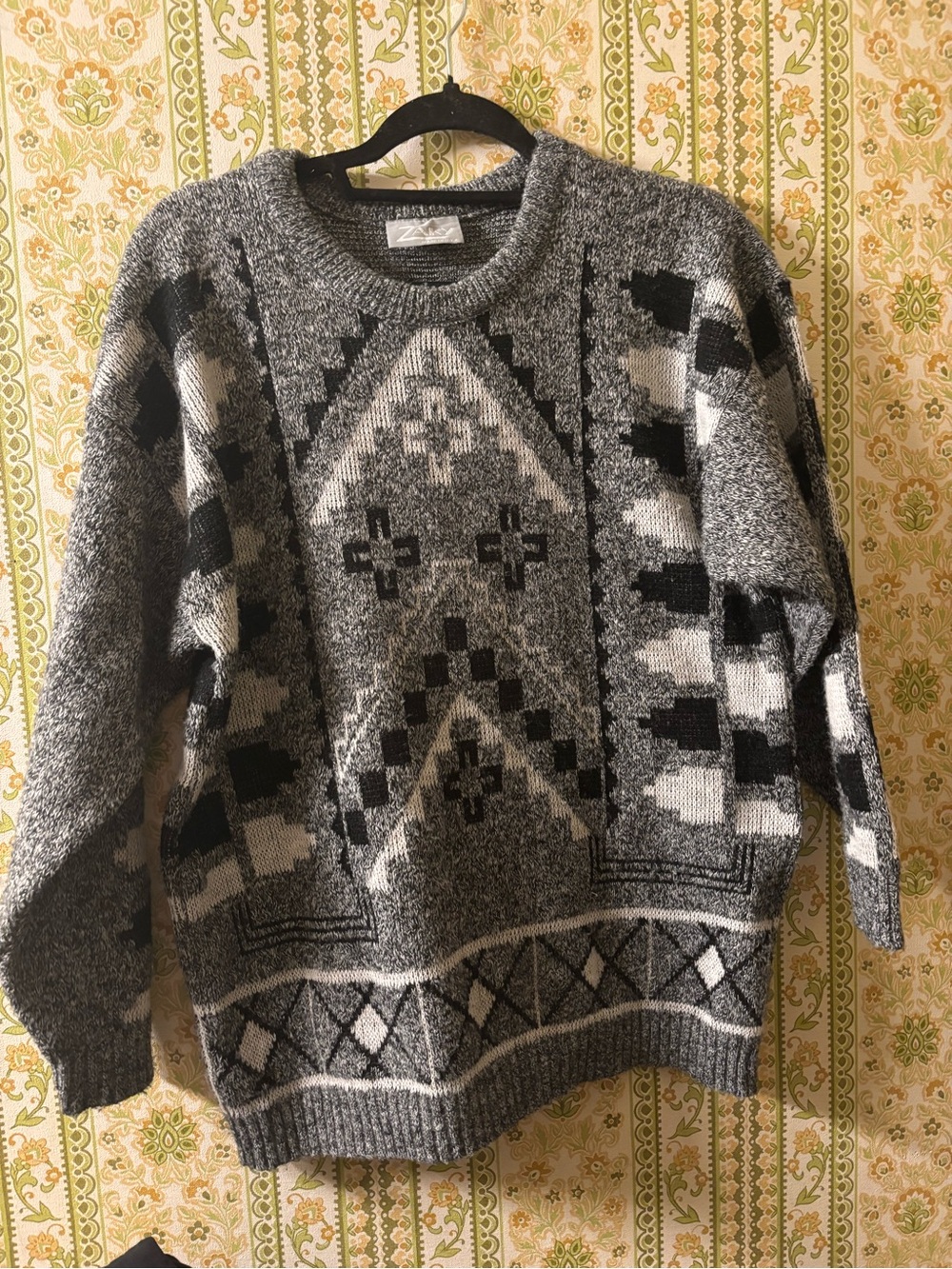 Men's Grey Patterned Vintage Knit Sweater